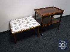A mahogany two tier tea trolley together with a mid twentieth century tiled coffee table