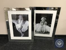 Two Marilyn Monroe black & white prints in mirrored frames