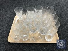 A tray of assorted lead crystal drinking glasses