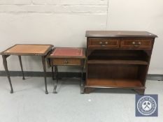 A set of inlaid mahogany open bookshelves fitted two drawers,