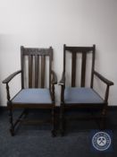 Two early 20th century oak carver armchairs