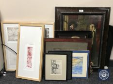 A quantity of assorted pictures and prints including black & white book plates