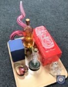 A tray containing a boxed Daum glass Alfa Romeo, glass ship in bottle,