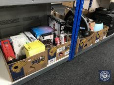 Four boxes of assorted electricals, big button phone set,