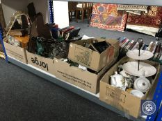 Five boxes of sewing box, wine table, mirror, assorted china, retro telephone,