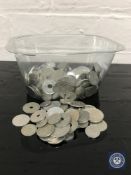 A box of mid 20th century foreign coinage,