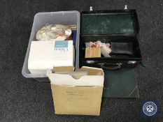 A vintage leather doctor's bag with contents together with a box containing assorted medical items