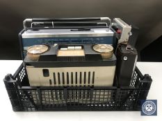 A basket of four assorted radios to include; Fidelity Rad 11B transistor, Berec Musketeer wireless,