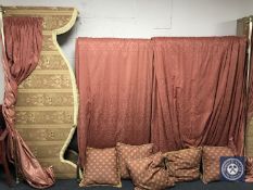 Three pairs of fully lined curtains, drop 300 cm with pelmets,