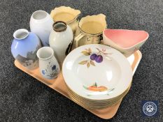 A tray of four Bing & Grondahl vases, Maling vase, set of eight Royal Worcester Evesham bowls,