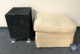 A contemporary storage cube stool and a footstool