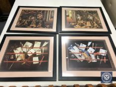 Four contemporary black framed prints