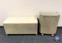 A gold Lloyd Loom linen box and blanket box