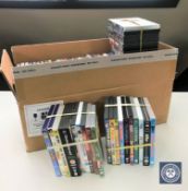 A box of assorted DVD's
