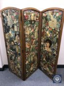 A Victorian folding three way scrap-work screen