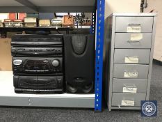 A Philips hifi with remote and speakers,