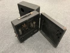 An early 20th century Grampian fold-out valve radio.