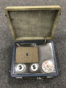 A Pye portable radio, blue.