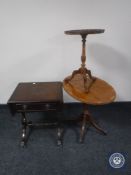 A mahogany flap sided sofa table and two wine tables