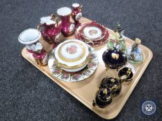A tray of pair of figures and Limoges china
