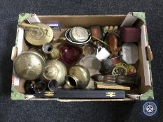 A box of assorted plated wares,