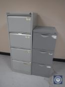 A Bisley four drawer filing cabinet and a three drawer metal filing cabinet
