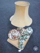 A tray of three Masons Chartreuse graduated jugs and ginger jar, Masons Mandarin caddy,