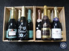 Ten various bottles of champagne and demi-sec; St Nicholas, Reminger, Paul Herard,