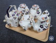 A tray of six pieces of Masons Mandarin & Mandalay china - teapots, coffee pots,