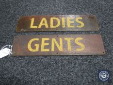 Two hammered metal plaques,