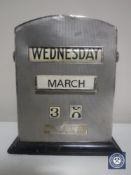 A George V silver and ebonised desk calendar of military interest, 'Presented to The Officer's No.