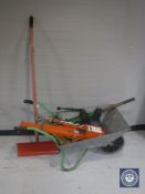 A wheel barrow containing Lucas swing lift, pump,