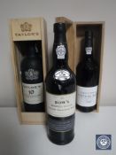 Taylor's 10 Year Old Tawny Port 75cl and Vintage Port 1985 75cl, both in presentation cases,