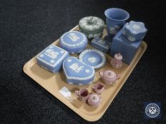 A tray of thirteen pieces of Wedgwood Jasper ware CONDITION REPORT: All pieces