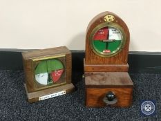 Four cased railway signal box instruments