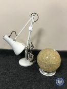 A mid 20th century circular light shade together with an angle poise lamp