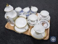 A tray of Royal Doulton English Renaissance teapot, assorted Royal Doulton china cups and saucers,