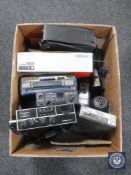 A box of Amstrad and Tristar CD radios, portable cassette recorder,