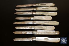 A collection of silver and mother of pearl fruit knives including one Georgian example (8)