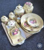 A tray of fourteen pieces of Aynsley Gold Orchard china
