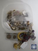 A small tub of costume jewellery, enamelled bangle,