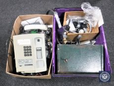 A box and a crate containing solitaire pay phone,