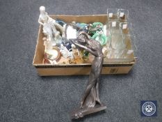 A box of assorted glass ware, sundae dishes,