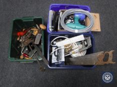 Three boxes of assorted hand tools and hard ware