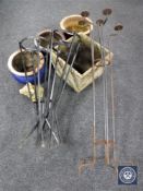 Four assorted garden planters together with a garden figure of a pig,