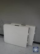 Two Lifetime heavy duty folding trestle tables
