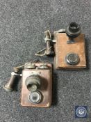 Two Edwardian wall mounted telephones