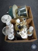 Two boxes of twentieth century continental table lamps with shades