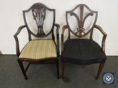 Two Hepplewhite style armchairs