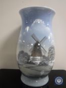 A Bing and Grondahl vase depicting a windmill, height 30 cm.